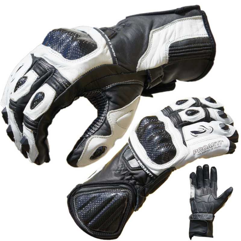 Motorradhandschuhe Pro Racing Weiß Motorrad Leder Handschuhe PROANTI®