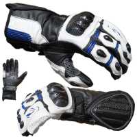 Motorradhandschuhe Pro Racing Blau Weiß Motorrad Leder Handschuhe PROANTI®